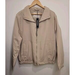 Haggar Mens Camden Jacket Coat Full‎ Zip Quilted Lining Khaki Large $200 Retail